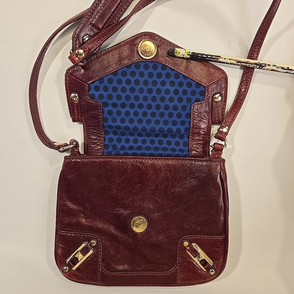 Rebecca Minkoff Leather Crossbody Bag Burgundy Gold Hardware Small Purse 8x7x20